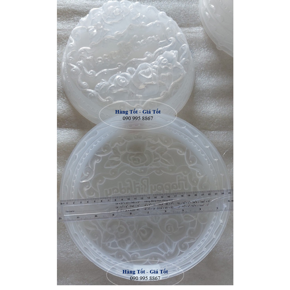 Khuôn rau câu sinh nhật hoa đẹp có chữ Happy Birthday-25cm