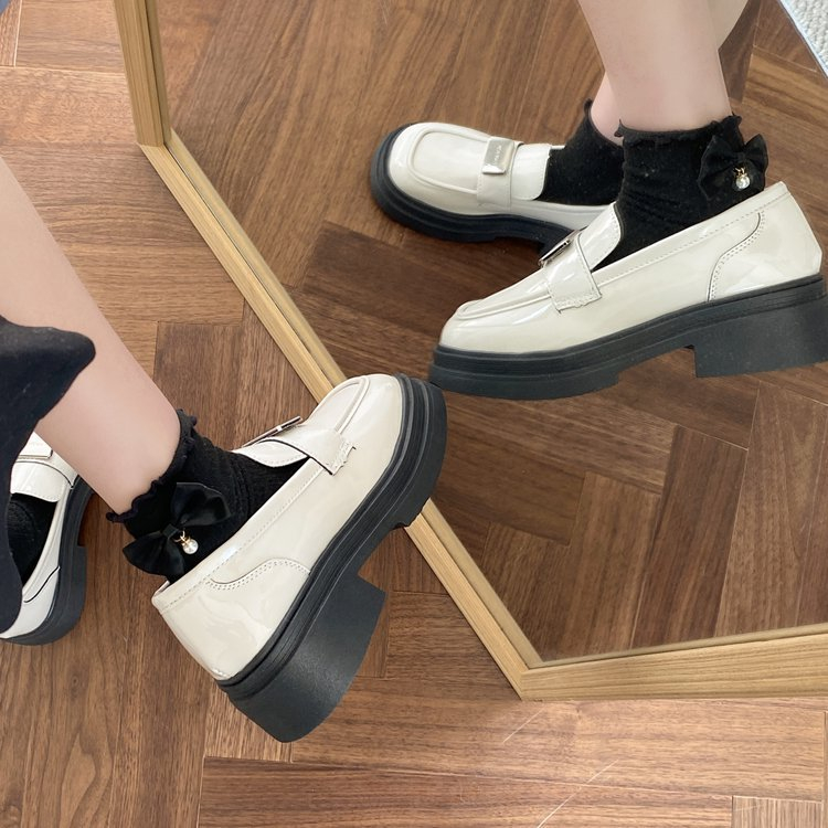 Giày LOAFER nữ MSLOF-01 đế cao da mềm - Giày da nữ đính khuy kim loại