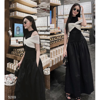 ( Hàng sẵn ): Set Áo Xoắn Mix Chân VÁy Dài, Aó thun co dãn nhẹ xoắn ngực phong cách kèm cv xoè rộng dễ mặc LOLLAYE