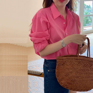 Áo sơ mi nữ milana form rộng dài tay chất linen mịn, áo sơ mi milana hồng sen phong cách Hàn Quốc