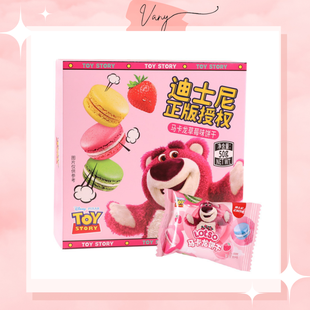 Bánh Macaron Mini Vị Dâu Gấu Dâu Hồng Hộp 50gr