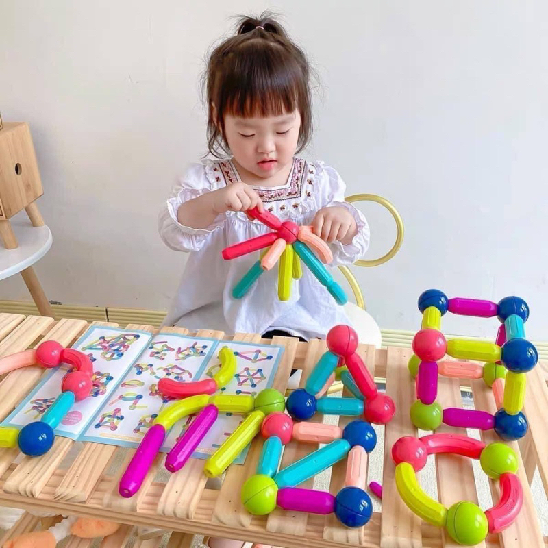 Clip Thật shop tự quay - Bộ xếp hình nam châm, bộ đồ chơi xếp hình thông minh, an toàn cho bé 64 chi tiết