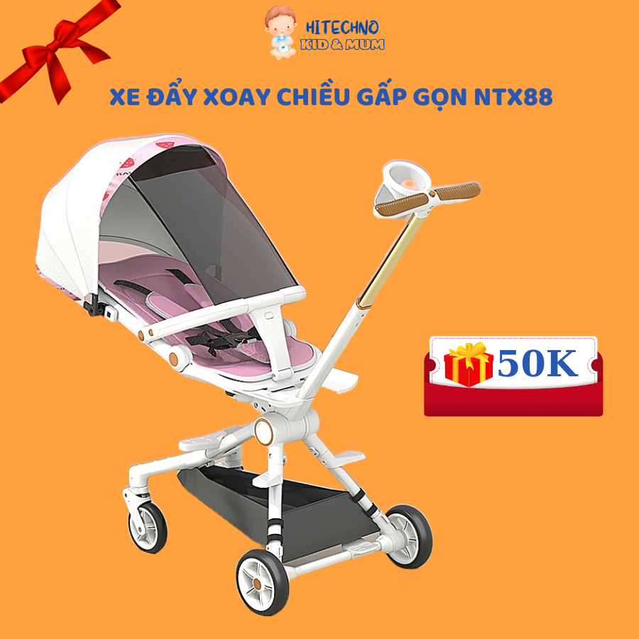 Xe Đẩy Đảo Chiều Gấp Gọn Cho Em Bé Đi Du Lịch Cùng Ba Mẹ Tiện Lợi, Có Màn Che Chống Bụi Và Khay Để Đồ Ăn, Bình Sữa Ntx88