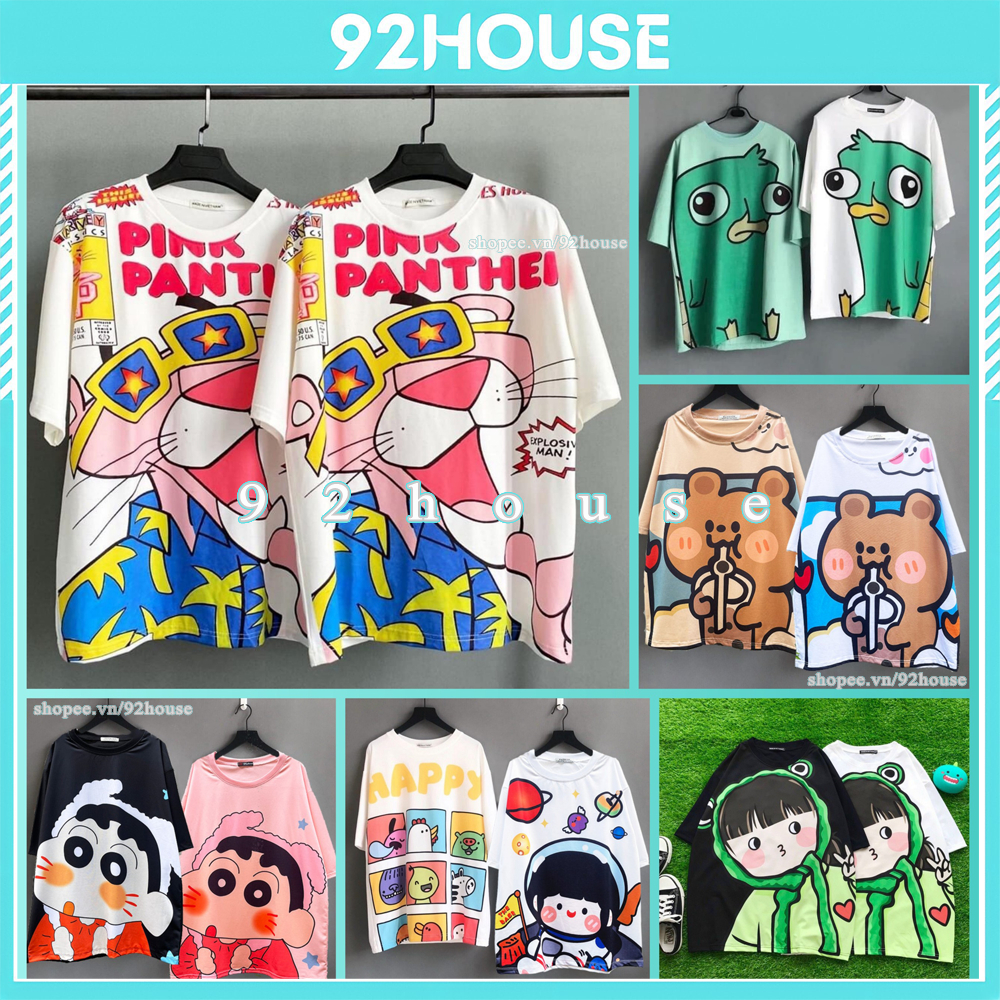 Áo phông tay lỡ unisex hoạt hình cute dáng rộng