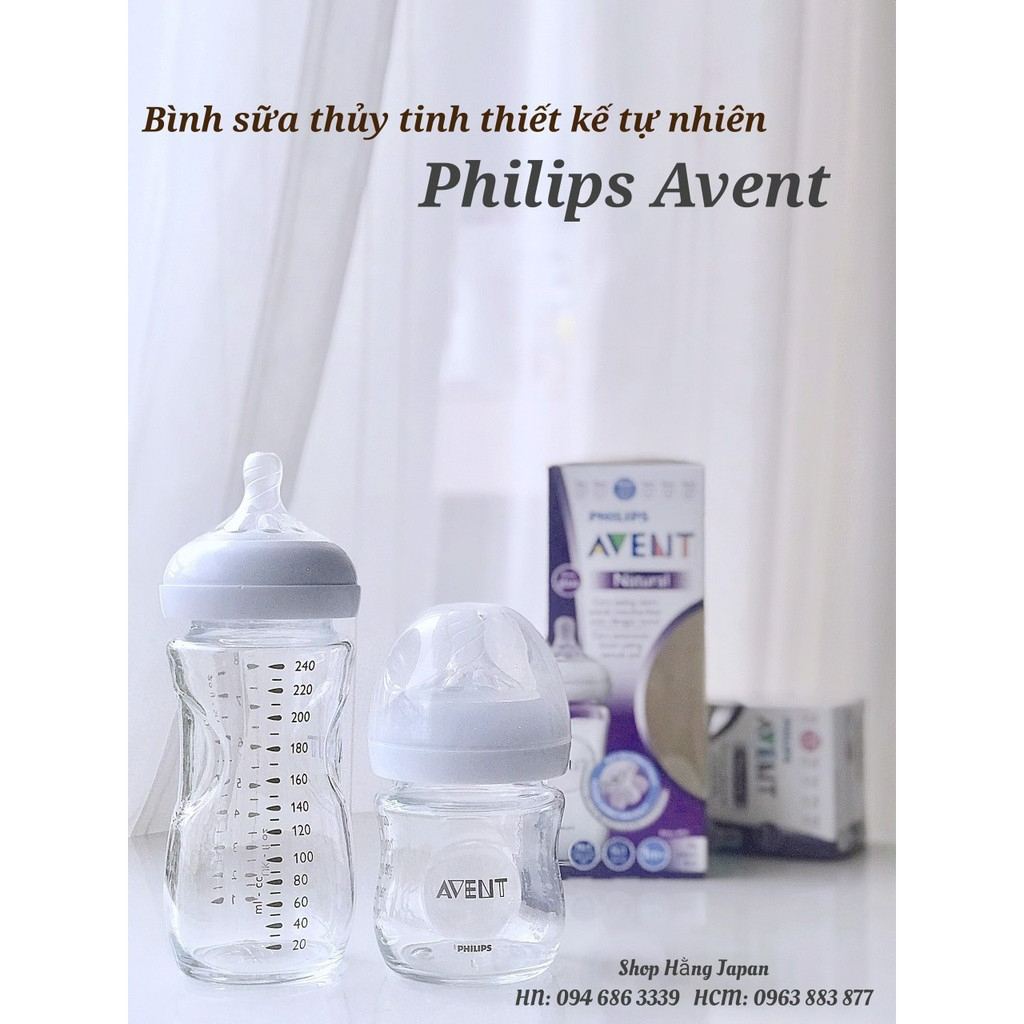 Bình sữa thủy tinh Philips Avent cho bé 120ml - 240ml núm silicone mô phỏng tự nhiên