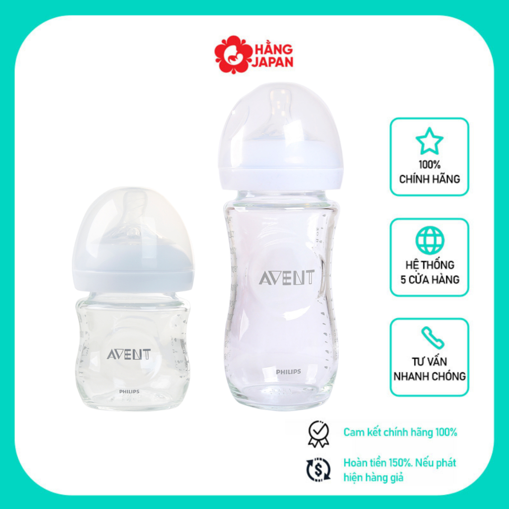 Bình sữa thủy tinh Philips Avent cho bé 120ml - 240ml núm silicone mô phỏng tự nhiên