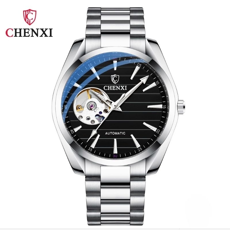 Đồng hồ nam chính hãng Chenxi, phong cách doanh nhân sang trọng, bản lộ tim cơ, mặt sau lộ cơ lộ máy lộ bánh đà