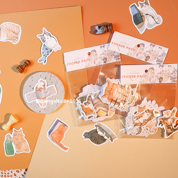 Sticker chống thấm nước | Cat 01 | dán mũ bảo hiểm,laptop, ly bình giữ nhiệt họa tiết dễ thương | Nắng Decor