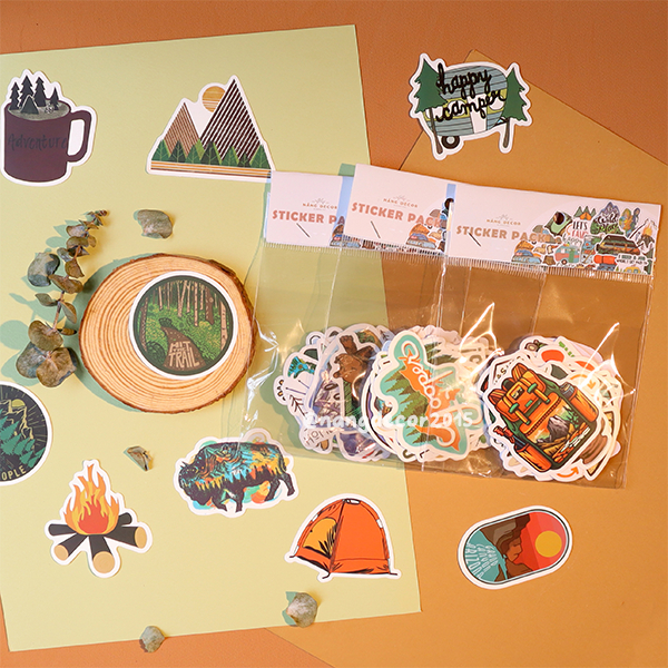 Sticker chống thấm nước | Camping 01 | dán mũ bảo hiểm,laptop, ly bình giữ nhiệt họa tiết dễ thương | Nắng Decor