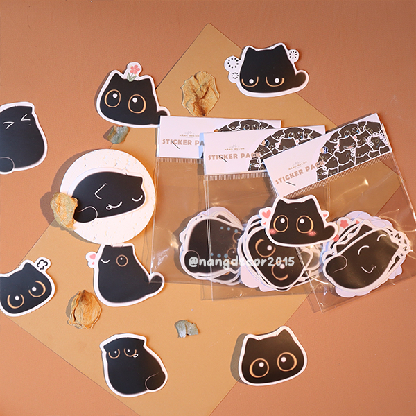 Sticker chống thấm nước | Black Cat | dán mũ bảo hiểm,laptop, ly bình giữa nhiệt họa tiết dễ thương | Nắng Decor