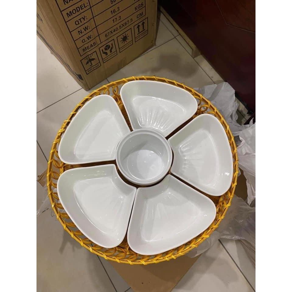 BỘ 5 ĐĨA HOA ĐÀO KÈM KHAY MÂY