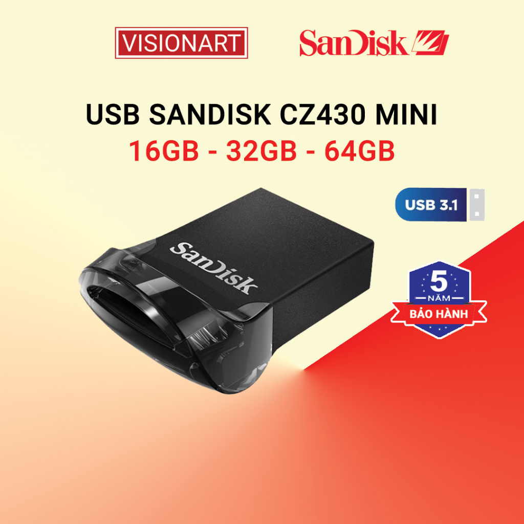 USB 3.1 SanDisk 16GB 32GB 64GB CZ430 Mini nhỏ gọn - Hàng chính hãng - Bảo hành 5 năm - Vision Art