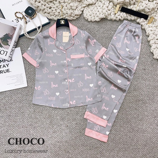 Bộ lụa ngắn tay quần dài màu xanh siêu xinh hãng choco bộ mặc nhà đẹp