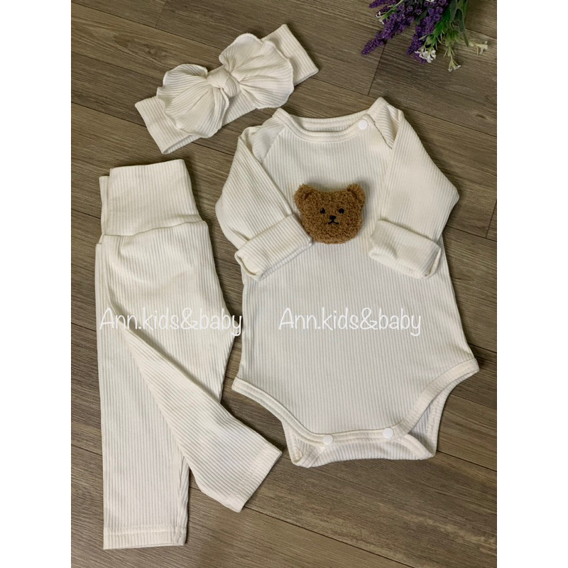 Bodysuit dài tay cho bé trai ,bé gái kèm quần dài và mũ vải cotton gân hàn mềm mại co giãn,mặc thu đông từ 4 đến 12kg.