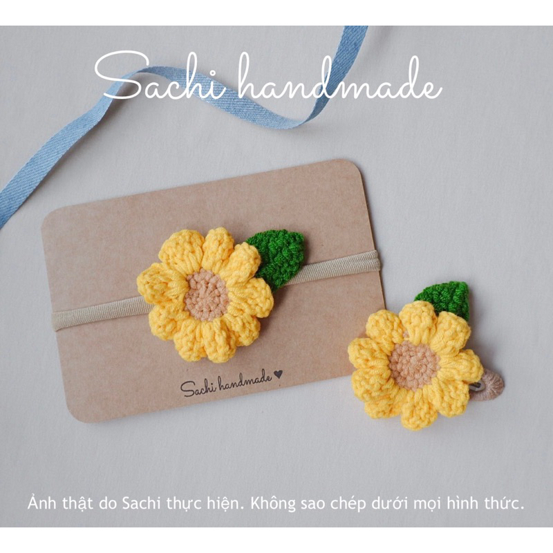 Kẹp tóc/ turban hoa hướng dương bằng len móc handmade by Sachi