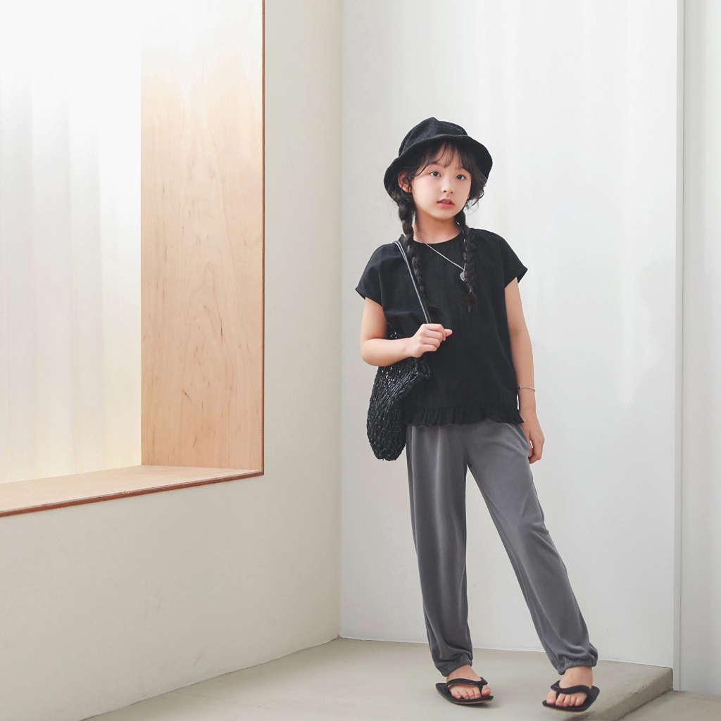 COMBO 2 quần dài bomber ông rộng bé gái Icotton trơn BG209