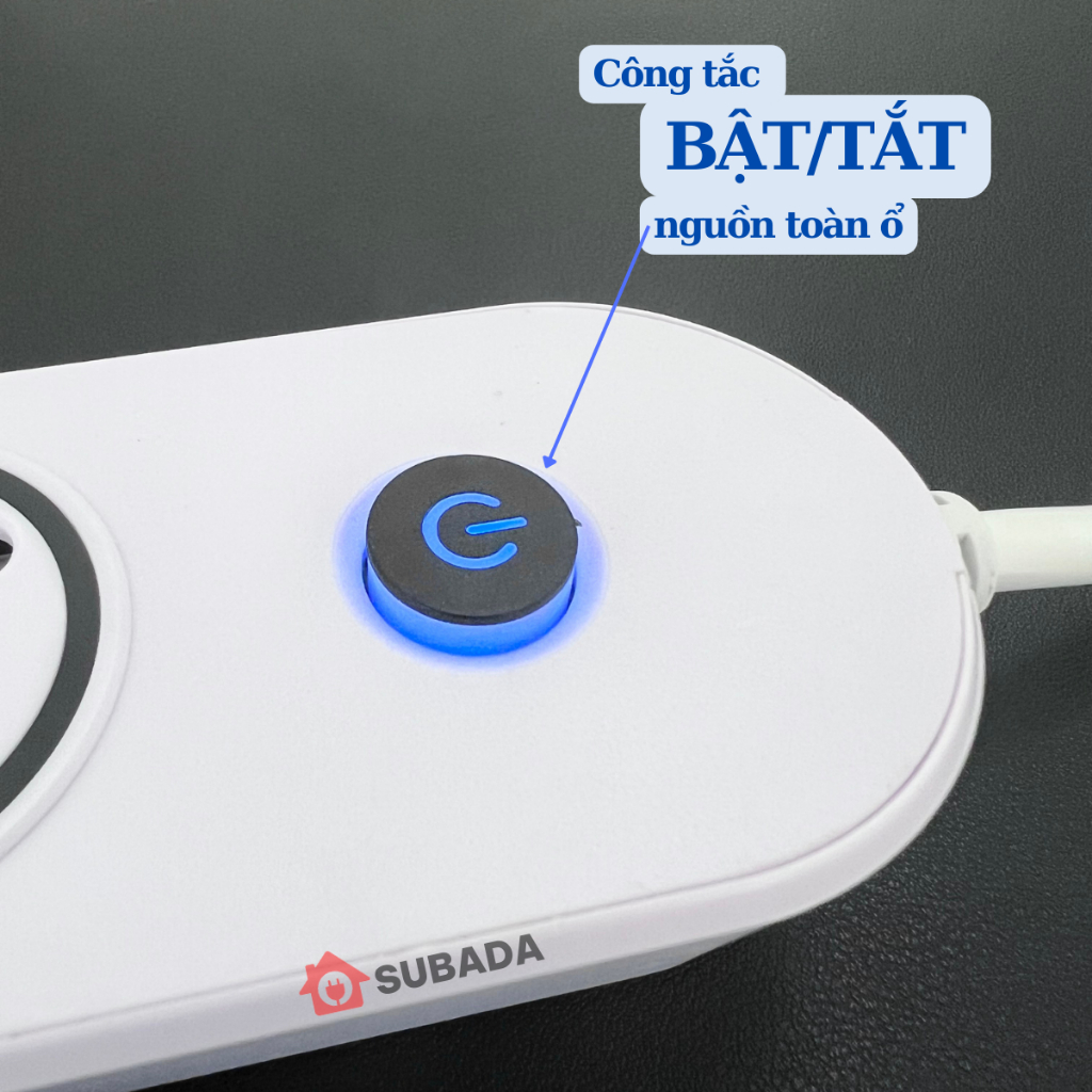Ổ cắm điện đa năng thông minh SuBaDa 2 cổng USB 5v2a sạc nhanh chịu tải 2500W chống giật đế quấn dây công tắc nguồn OD07