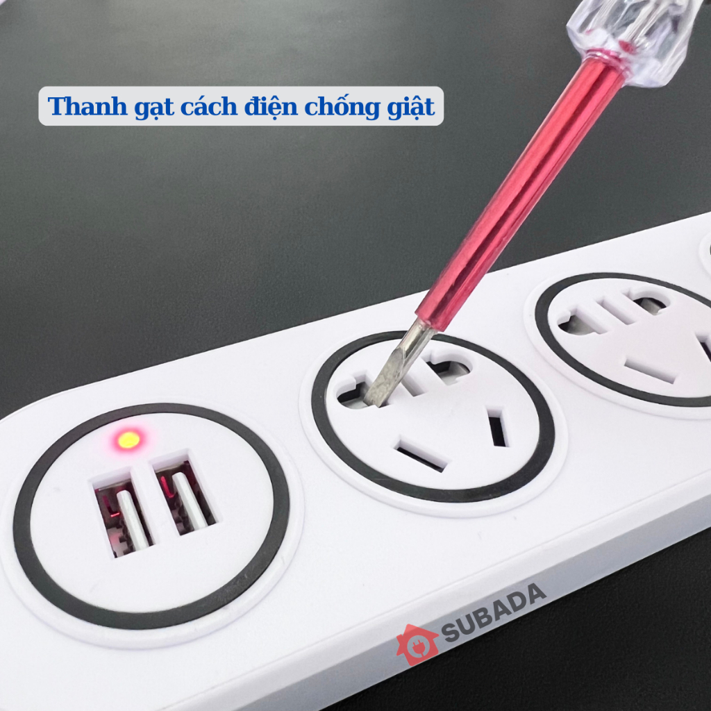 Ổ cắm điện đa năng thông minh SuBaDa 2 cổng USB 5v2a sạc nhanh chịu tải 2500W chống giật đế quấn dây công tắc nguồn OD07