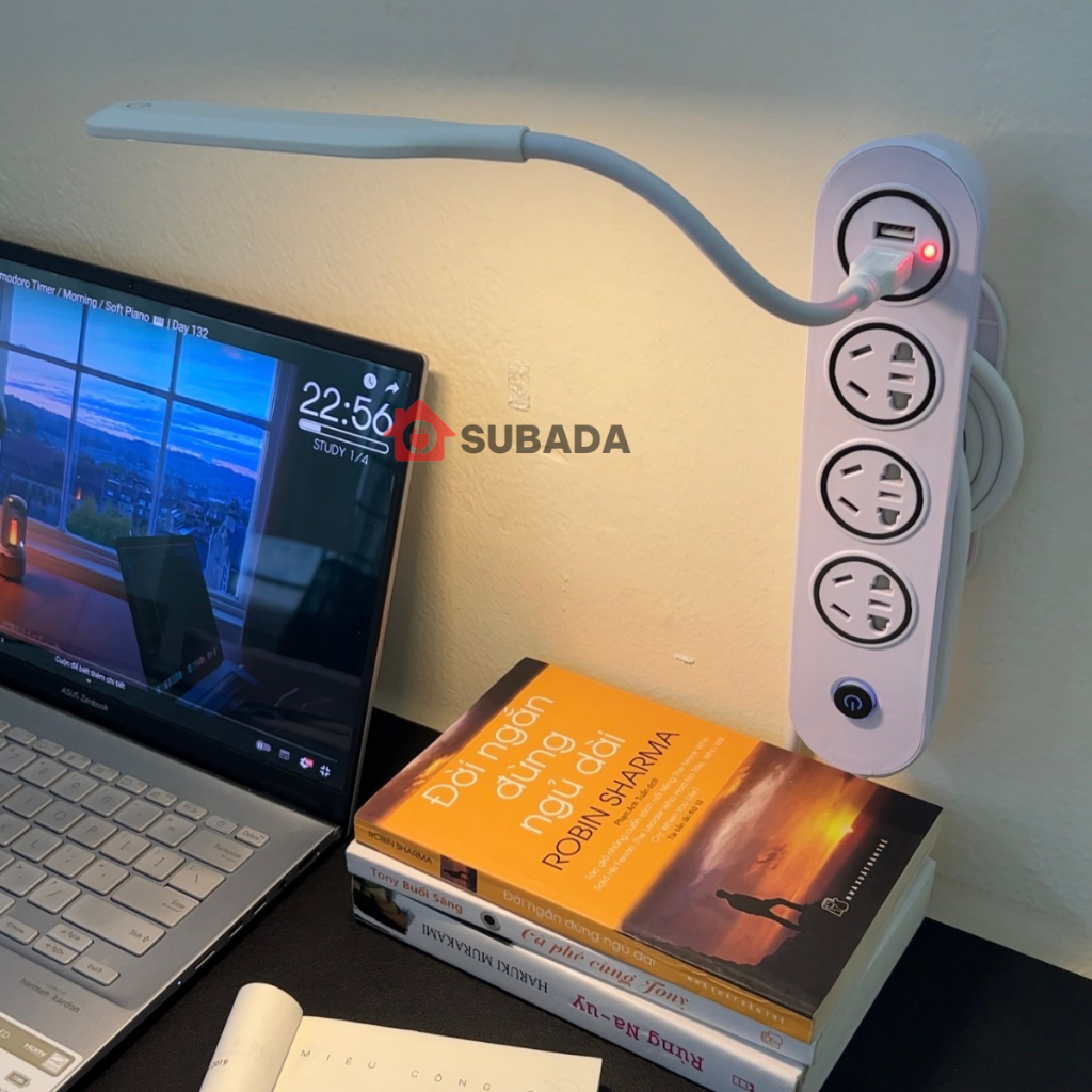 Ổ cắm điện đa năng thông minh SuBaDa 2 cổng USB 5v2a sạc nhanh chịu tải 2500W chống giật đế quấn dây công tắc nguồn OD07