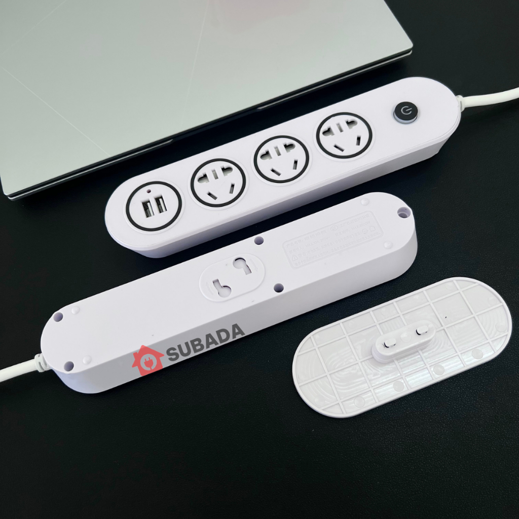 Ổ cắm điện đa năng thông minh SuBaDa 2 cổng USB 5v2a sạc nhanh chịu tải 2500W chống giật đế quấn dây công tắc nguồn OD07