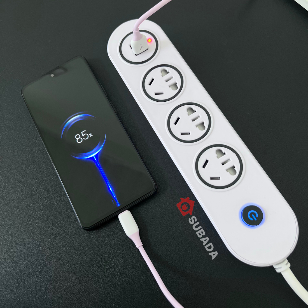 Ổ cắm điện đa năng thông minh SuBaDa 2 cổng USB 5v2a sạc nhanh chịu tải 2500W chống giật đế quấn dây công tắc nguồn OD07