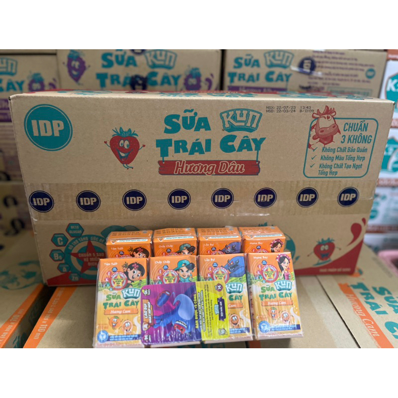 Thùng sữa Kun Hoa Qủa trái Cam/Dâu/Nho/Nhiệt Đới/ Kem Dâu/ Chua cam 48 hộp x 110ml