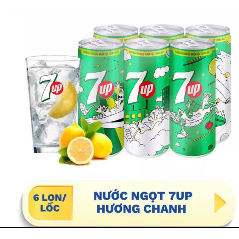 7 up lon vị chanh,soda chanh không calo lốc 6 lon 320ml