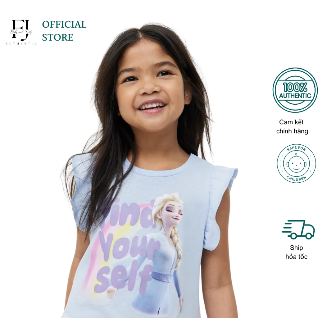 Váy cánh tiên bé gái HM đầm elsa xanh chất liệu cotton chính hãng cho bé 1 -10 tuổi
