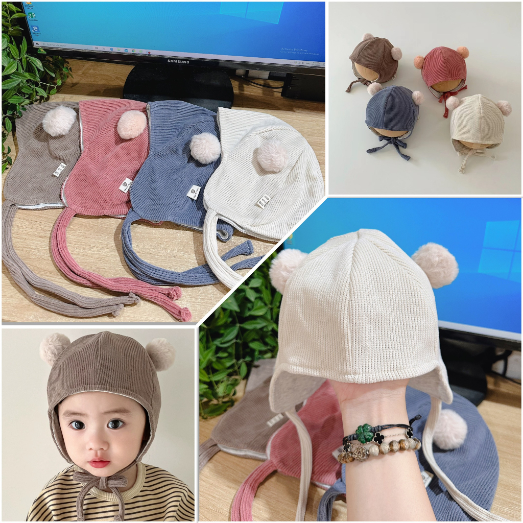 Mũ Nỉ Nhung Thu Đông Buộc Dây Hàng 2 Lớp Siêu Đẹp Dày Dặn