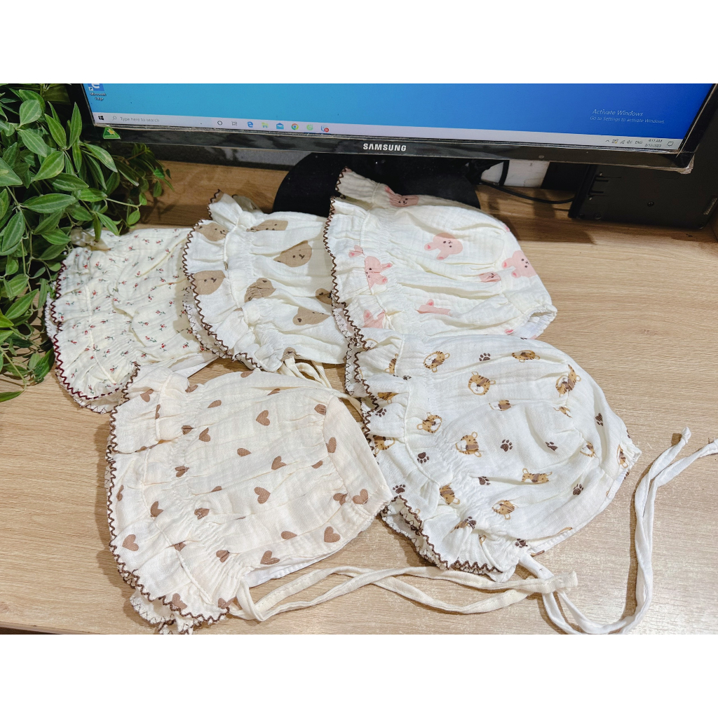 Mũ tai bèo xô muslin hoạ tiết dễ thương cho bé