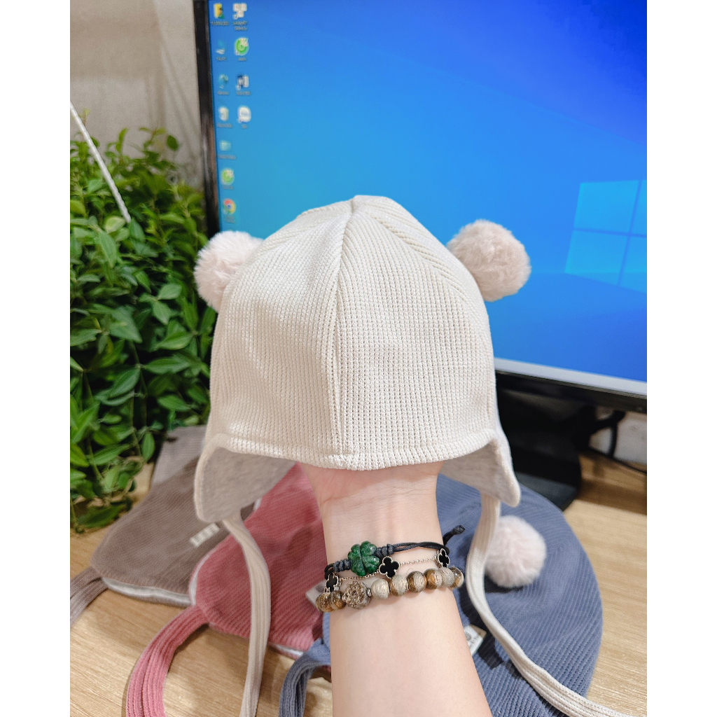 Mũ Nỉ Nhung Thu Đông Buộc Dây Hàng 2 Lớp Siêu Đẹp Dày Dặn