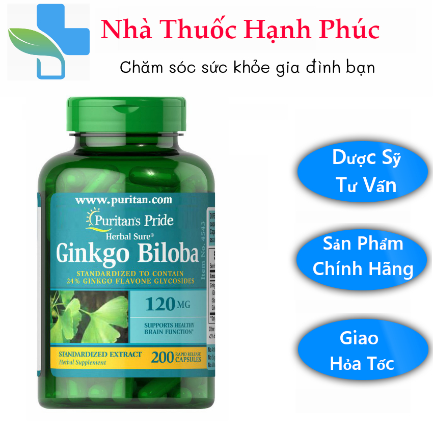 Ginkgo Biloba Puritan's Pride 120mg - Hỗ trợ tuần hoàn não - Nội địa Mỹ