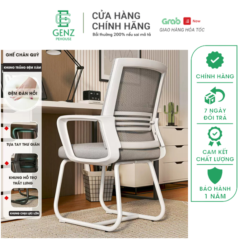 Ghế Văn Phòng Ghế Chân Quỳ Khung Sắt Đa Năng Đệm Cao Su Non Tựa Lưng và Ngồi Êm Ái GENZ PEHOUSE