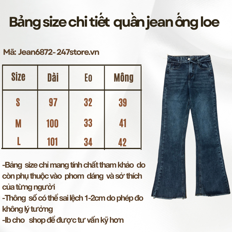 Quần jeans trơn ống loe tua viền tua rua Jean6872 | BigBuy360 - bigbuy360.vn