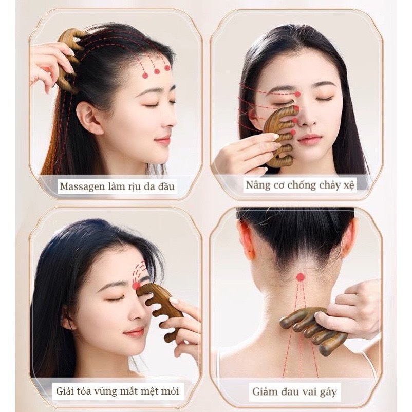 Lược massage gỗ Đàn Hương mát xa lưu thông máu não, thư giãn toàn thân cho giấc ngủ sâu Bé Khỏe Mẹ đẹp