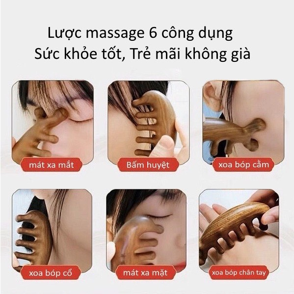 Lược massage gỗ Đàn Hương mát xa lưu thông máu não, thư giãn toàn thân cho giấc ngủ sâu Bé Khỏe Mẹ đẹp