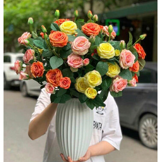 Hoa giả hoa hồng giả cành dài 7 bông