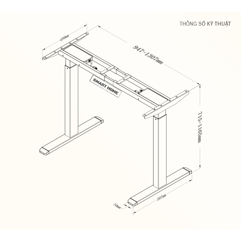 Chân bàn nâng hạ công thái học Smart Desk bàn 1m-1m6