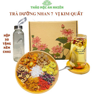 Trà dưỡng nhan kim quất 7 vị thảo mộc (Kim quất, long nhãn, táo đỏ, nho vàng, kỉ tử, hoa cúc, hoa hồng)