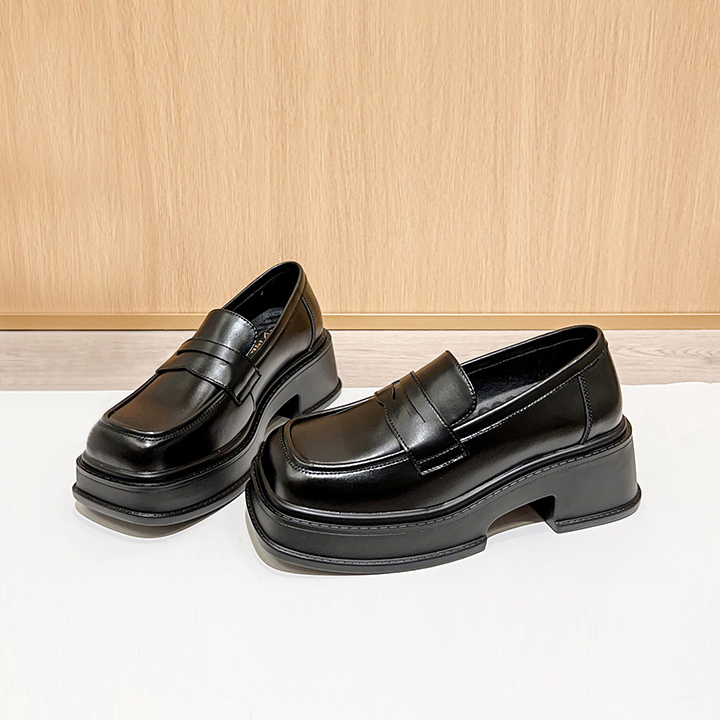 Giày Platform Loafers - Giày Loafer nữ da bò thật phong cách vintage Li retro