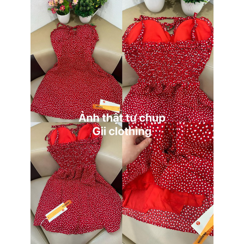 Váy hai dây đỏ chấm bi Triệu Lộ Tư  2 loại sexy ngọt ngào