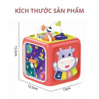 Hộp âm nhạc đa năng cho bé có 6 mặt có đàn, nhạc, thả hình, luồn hạt