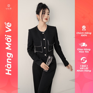[ĐỒNG GIÁ 595k/SET] Áo khoác Blazer vest công sở nữ croptop có túi phối với quần ống đứng đen phong cách sang chảnh