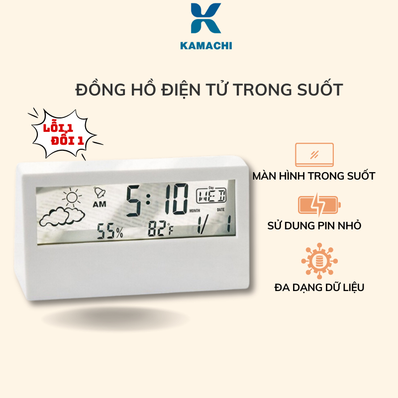 Đồng hồ điện tử màn hình led trong suốt để bàn dễ thương, hiển thị thời gian nhiệt độ thời tiết - DHL04
