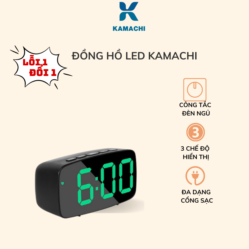 Đồng hồ báo thức nhỏ gọn DELA đèn LED để bàn tích hợp gương 3 chế độ hiển thị, 2 chế độ sạc nhiều kiểu dáng - DHL01