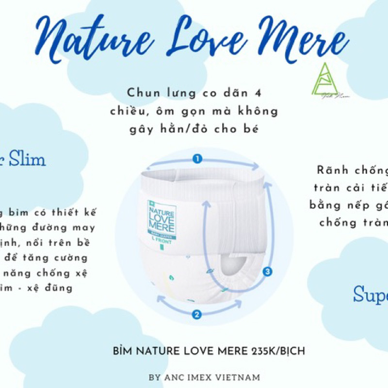 Bỉm dán/quần NATURE LOVE MERE Super Slim/Long Night Hàn Quốc S26/M24/L22/XL20/XXL18
