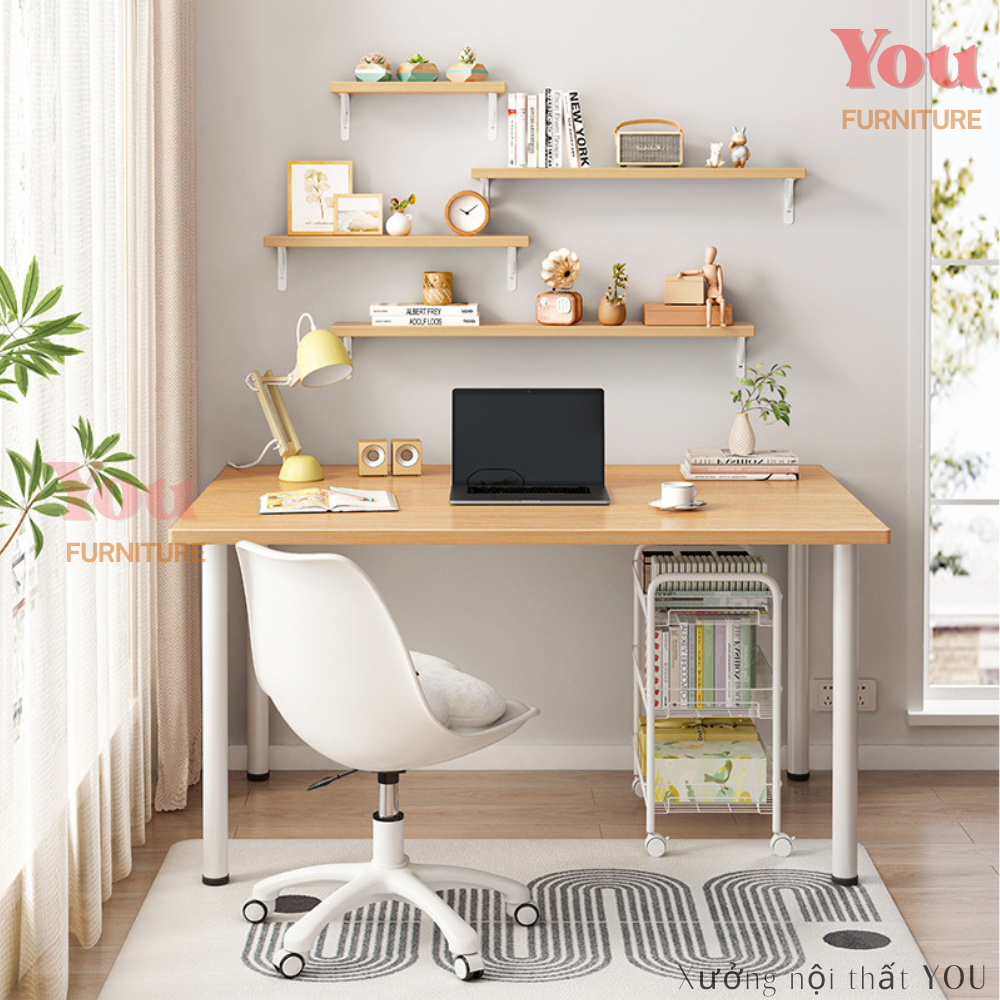 Bàn học gỗ sinh viên, Bàn làm việc cao hàn quốc đẹp, Bàn ăn decor phòng, bàn học ikea gỗ dài 80cm 1m 1m2, bàn chân tròn