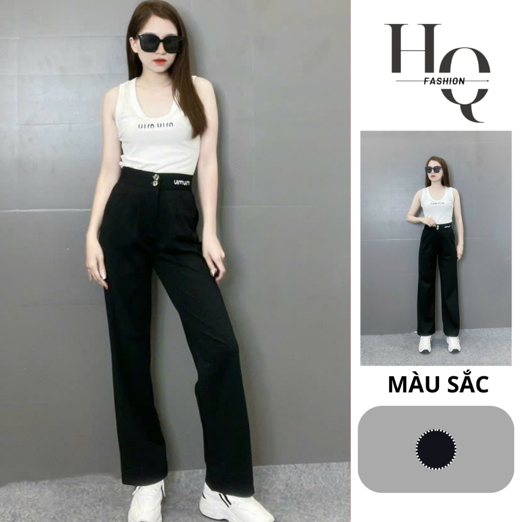 Quần suông, quần ống rộng nữ đẹp, thêu cạp nổi bật chất mì hàn mềm mịn dày dặn co dãn cao cấp mặc đi làm đi chơi đẹp-HQ