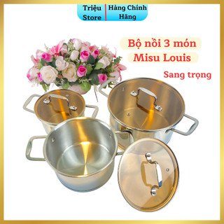 Bộ Nồi inox 3 Món Misu Louis inox 304 Cao Cấp - Sang Trọng Dày Dặn Chắc Chắn Vỏ Đen