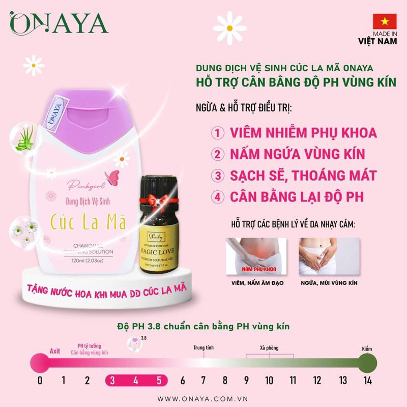 Dung dịch vệ sinh phụ nữ cúc la mã Onaya tặng kèm nước hoa vk giao màu ngẫu nhiên